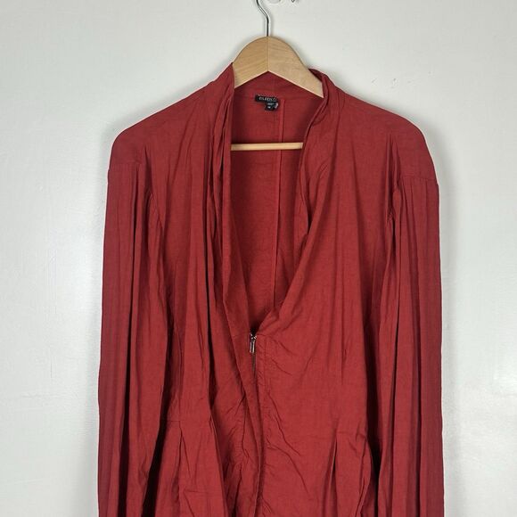 Eileen Fisher Linen Jacket Women's 1X Stand Shawl Collar Peplum Zip Lightweight - Picture 5 of 16